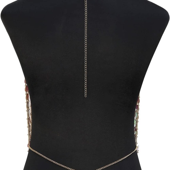 Gold- New Women's Sexy Halter Backless Tank Top Bra Body Chain Necklace Tassel… - Picture 5 of 5